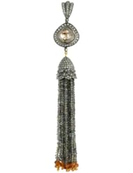18kt Gold Diamond Pave Gemstone Beads Tassel Pendant Silver Womens Jewelry