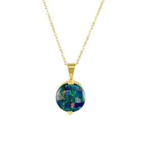 10k Yellow Gold Mosaic Opal Pendant, 18"