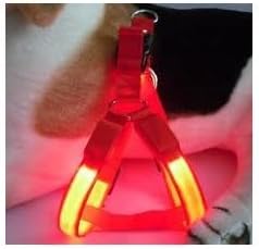 Red LED Flashing Dog Harness, Strong Nylon Webbing, Comfortable and Completely Weather Resistant, Medium - Large