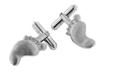 Satin finish silver plated feet cufflinks with presentation box. Made in the USA
