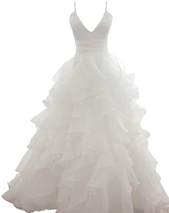 PrettyDresses Women's White V Neck Backless Bridal Gowns Wedding Dresses US 8