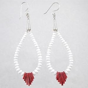 Southwestern Native American Handmade Santo Domingo Spiny Oyster and Clam Shell Dangle Bead Earrings by Priscilla Nieto, #8979