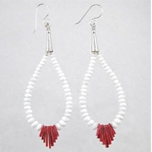 Southwestern Native American Handmade Santo Domingo Spiny Oyster and Clam Shell Dangle Bead Earrings by Priscilla Nieto #8979