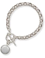 CleverSilvers 7" Toggle Link Bracelet With Bezel Set Coin Pearl Drop