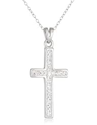 Sterling Silver and Crystal Cross Pendant Necklace, 18"