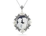 White Gold Plated Freshwater Pearl Cameo MOM Pendant