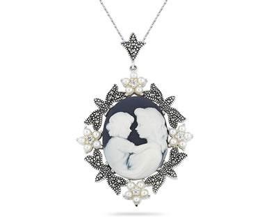 White Gold Plated Freshwater Pearl Cameo MOM Pendant