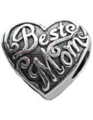 Genuine Zable (TM) Product. 925 Sterling Silver "Best Mom" Heart Charm. 100% Satisfaction Guaranteed.