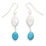 Cultured Freshwater Pearl and Turquoise 14K Yellow Gold French Wire Earrings