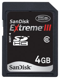 SanDisk 4 GB Extreme III SDHC Card (SDSDRX3-4096-A21, Retail Package)