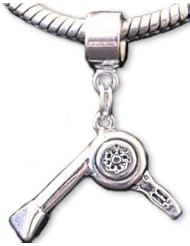 Hair Dryer Stylist Sterling Silver Dangle Charm Bead Fits European Style Bead Bracelets
