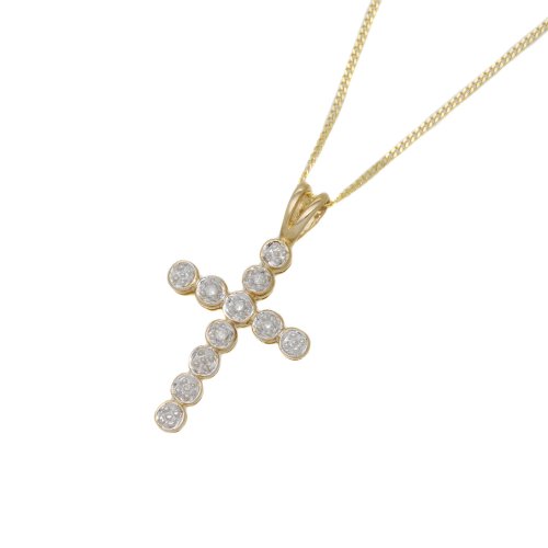 9ct Yellow Gold 0.03Ct Diamond Cross Pendant 18 Chain