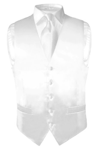 lowprice Biagio Men's Solid WHITE SILK Dress Vest NeckTie Set size Small