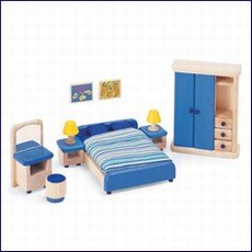 Childrens Toyshop  Toys : Pintoy Dolls House Wooden Accessory set - Bedroom