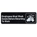 3''x9'' Restaurant Sign, Black, Employee Must Wash Hand
