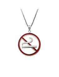 Sterling Silver Enamel No Smoking Necklace Pendant with Box Chain