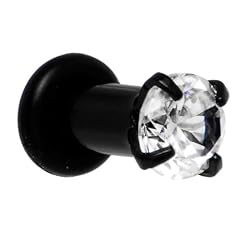 8 Gauge Black Clear Cubic Zirconia Plug