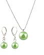 Necklace - Earrings Set - N504 - Glass Pearl Drop (10 mm) hung on 1 mm Ball Chain ~ Lime Green