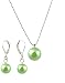 Necklace - Earrings Set - N504 - Glass Pearl Drop (10 mm) hung on 1 mm Ball Chain ~ Lime Green