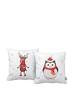 Bottega Tessile Set Cojín Con Relleno Extraíble 2 Uds. (Blanco/Rojo/Cielo)