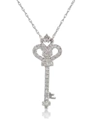 XPY 14k Gold Diamond Heart and Key Pendant (1/8 cttw, I-J Color, I2-I3 Clarity), 18"