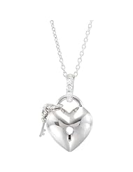 Sterling Silver Diamond Heart Lock and Key Necklace, 18"
