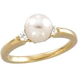 08.00 Mm 14K Yellow Gold Cultured Pearl And Diamond Ring
