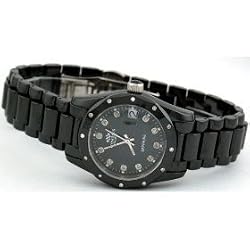 ONISS LADIES BLACK CERAMIC SWISS DIAMOND WATCH