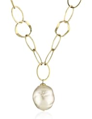 Majorica 22mm Baroque White Pearl Drop on 18K Gold Vermeil Chain Necklace