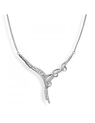 MMA Silver - 15 inch+2 inch Rhodium Plated Necklace with CZs and Swirl Pattern