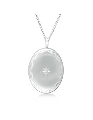 Sterling Silver Oval-Shaped Vintage Diamond Locket Necklace (0.01ct)