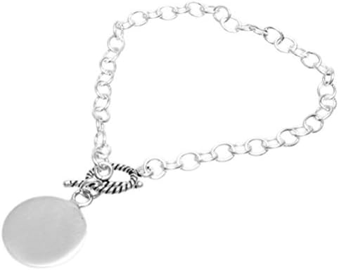 Sandra Creative Design Silver-tone Engraved 7" Link Bracelet w/ Fancy Toggle Lock