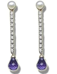 .23 ct Amethyst Briolette 2-5mm Pearl Dangle Earring