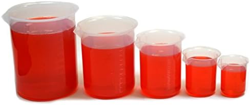 Eisco Labs CH0137H Polypropylene Beaker Set of 50 mL, 100 mL, 250 mL, 500 mL, 1000 mL