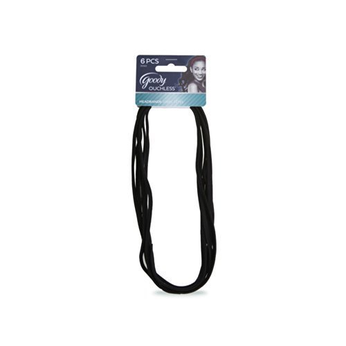 Goody Styling Essentials Ouchless Headwrap, Thin Black, 6 Count