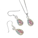 Olivia 925 Sterling Silber buntes Kristall-Set, Ohrhaken & Anhänger auf Kette, 40cm SCZ233