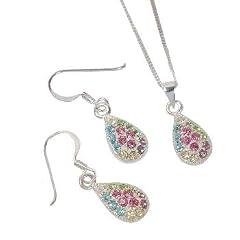 Olivia 925 Sterling Silber buntes Kristall-Set, Ohrhaken & Anh�nger auf Kette, 40cm SCZ233