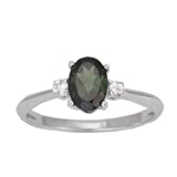 14K White Gold Green Tourmaline and White Sapphire Exotic Gemstone Solitaire Ring, Size 7