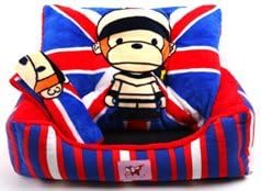 Monkey Print Soft Fleece Pet Bed with Pillow (Large)