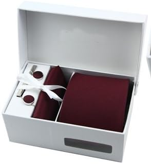 Men's Tie Cufflinks Tie Clip Handkerchief Set Business (Red)