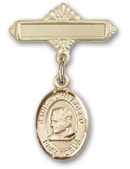14K Gold Baby Badge with St. John Bosco Charm and Polished Badge Pin