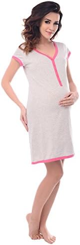Purples Maternity Cotton Star Print Pregnancy and Nursing Nightdress 5038n (10, Gray Melange)