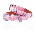 174-Rhinestone Jeweled Crocodile Leather Dog Collar - Candy Pink (11"~15")