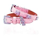 174 Swarovski Crystals Jeweled Crocodile Leather Dog Collar - Soft Rose Pink, S (11-15)
