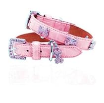 174 Swarovski Crystals Jeweled Crocodile Leather Dog Collar - Soft Rose Pink, S (11"-15")