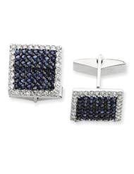 Sterling Silver & Black Rhodium Blue & Clear CZ Cuff Links
