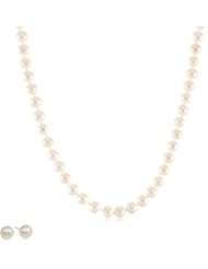 Sterling Silver 6-8 mm Freshwater Cultured Pearl Necklace and Earrings Jewelry Set