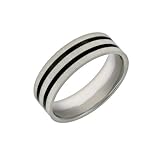 Eve's Addiction Men's Double Lined Black Inlay Stainless Steel Ring