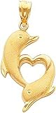 14K Gold Dolphin Heart Pendant