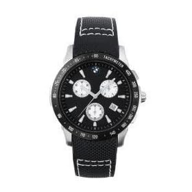 BMW Men's Chronograph. Watch with brushed stainless steel case and anthracite Dial & Black Band